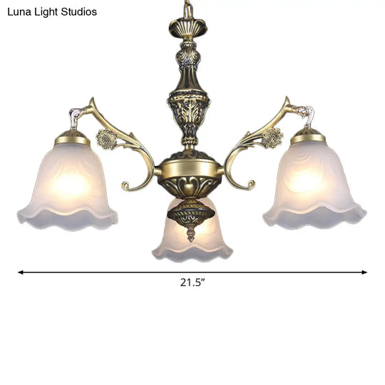 Traditional Frosted Glass 3-Light Bronze Finish Chandelier With Ruffle Bedroom Hanging Light Kit