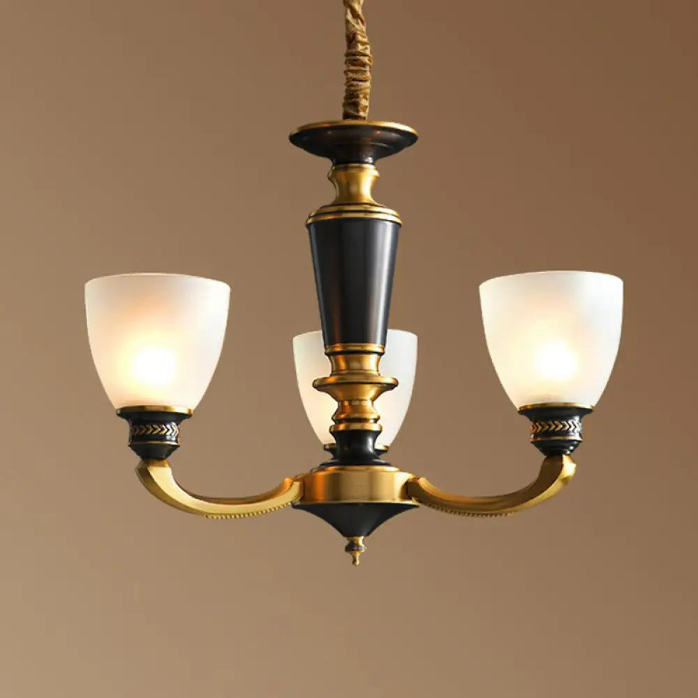 Traditional Frosted Glass Bell Chandelier - Black-Bronze Hanging Ceiling Light For Living Room 3 /