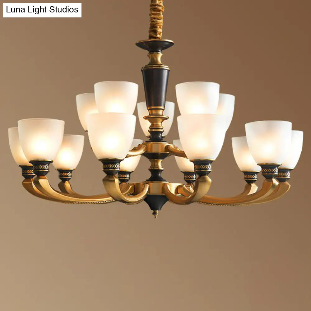 Traditional Frosted Glass Bell Chandelier - Black-Bronze Hanging Ceiling Light For Living Room