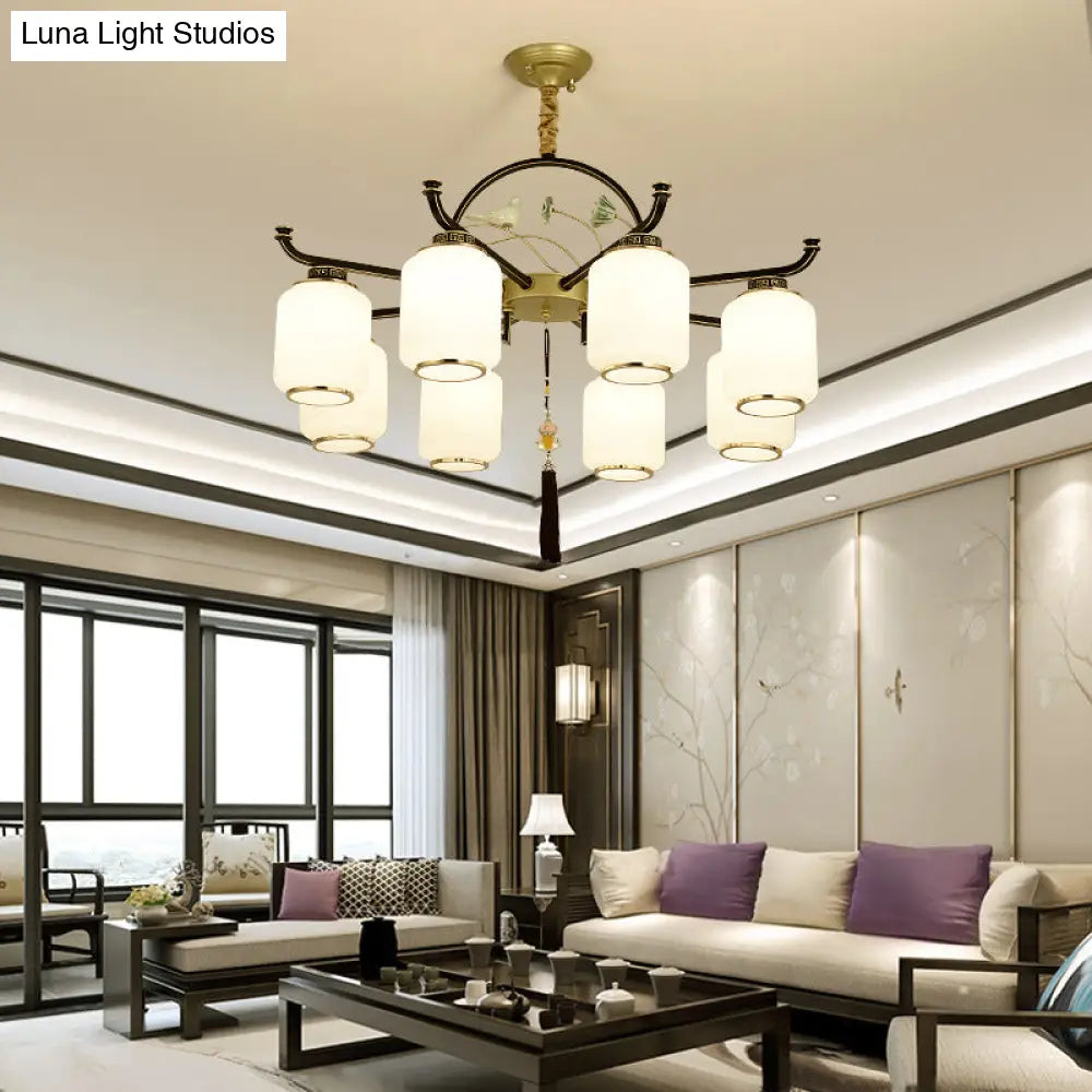 Traditional Frosted Glass Black And Gold Chandelier Lantern Ceiling Light With 6/8/10 Lights