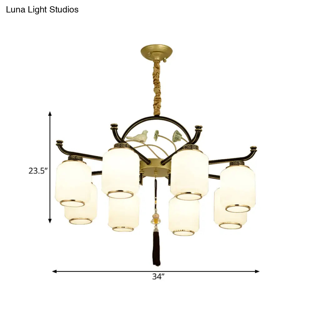 Traditional Frosted Glass Black And Gold Chandelier Lantern Ceiling Light With 6/8/10 Lights