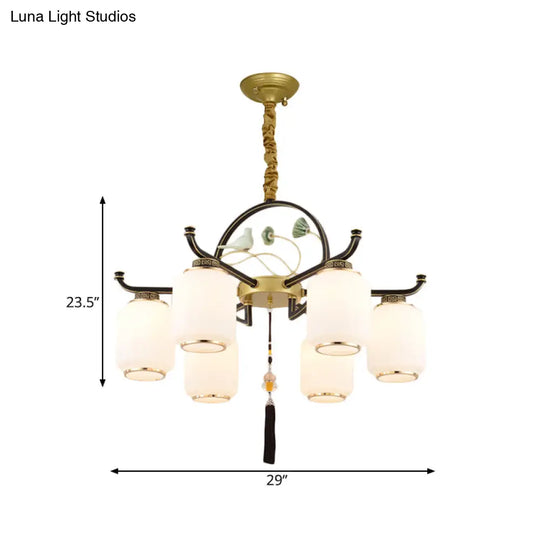 Traditional Frosted Glass Black And Gold Chandelier Lantern Ceiling Light With 6/8/10 Lights