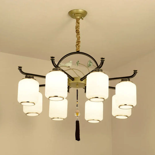 Traditional Frosted Glass Black And Gold Chandelier Lantern Ceiling Light With 6/8/10 Lights 8 /