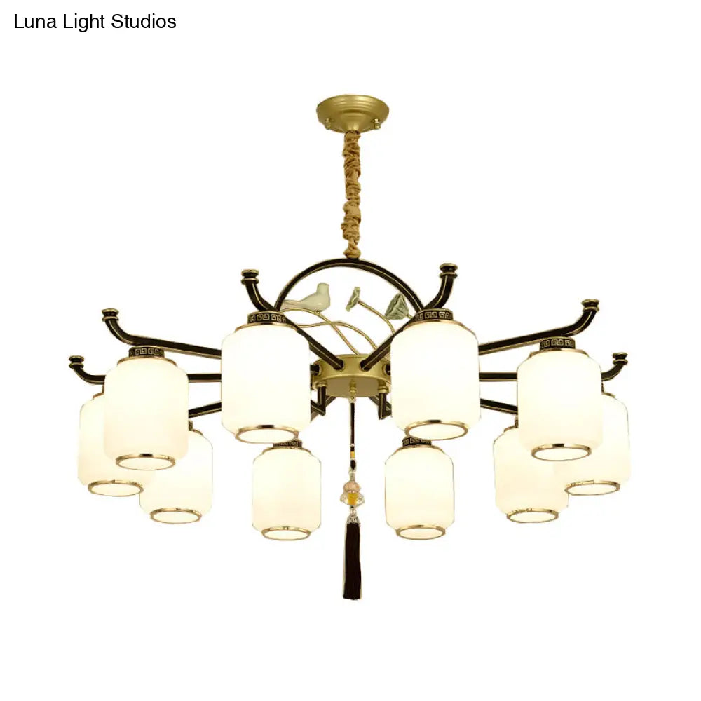 Traditional Frosted Glass Black And Gold Chandelier Lantern Ceiling Light With 6/8/10 Lights