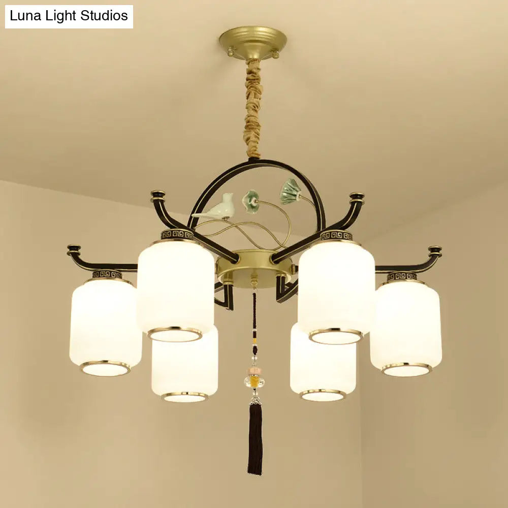 Traditional Frosted Glass Black And Gold Chandelier Lantern Ceiling Light With 6/8/10 Lights