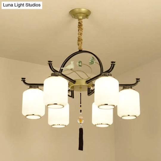 Traditional Frosted Glass Black And Gold Chandelier Lantern Ceiling Light With 6/8/10 Lights