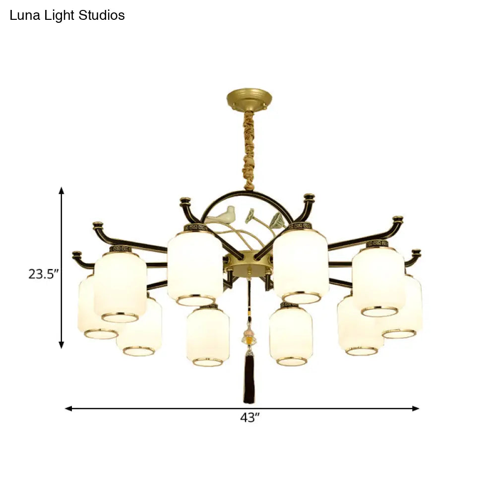 Traditional Frosted Glass Black And Gold Chandelier Lantern Ceiling Light With 6/8/10 Lights