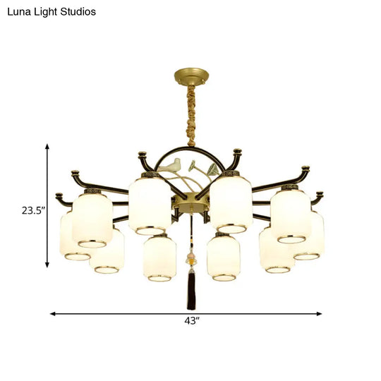 Traditional Frosted Glass Black And Gold Chandelier Lantern Ceiling Light With 6/8/10 Lights