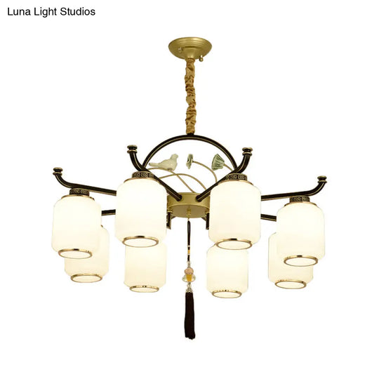 Traditional Frosted Glass Black And Gold Chandelier Lantern Ceiling Light With 6/8/10 Lights