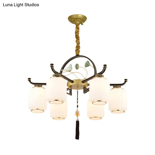 Traditional Frosted Glass Black And Gold Chandelier Lantern Ceiling Light With 6/8/10 Lights