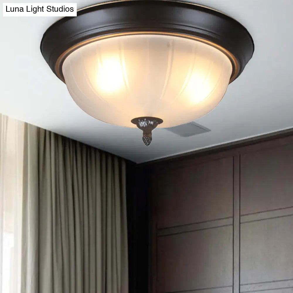 Traditional Frosted Glass Bowl Flushmount Light With 3 Black Ceiling Lighting Options - 13/15/19