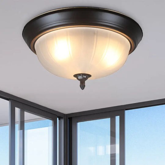 Traditional Frosted Glass Bowl Flushmount Light With 3 Black Ceiling Lighting Options -