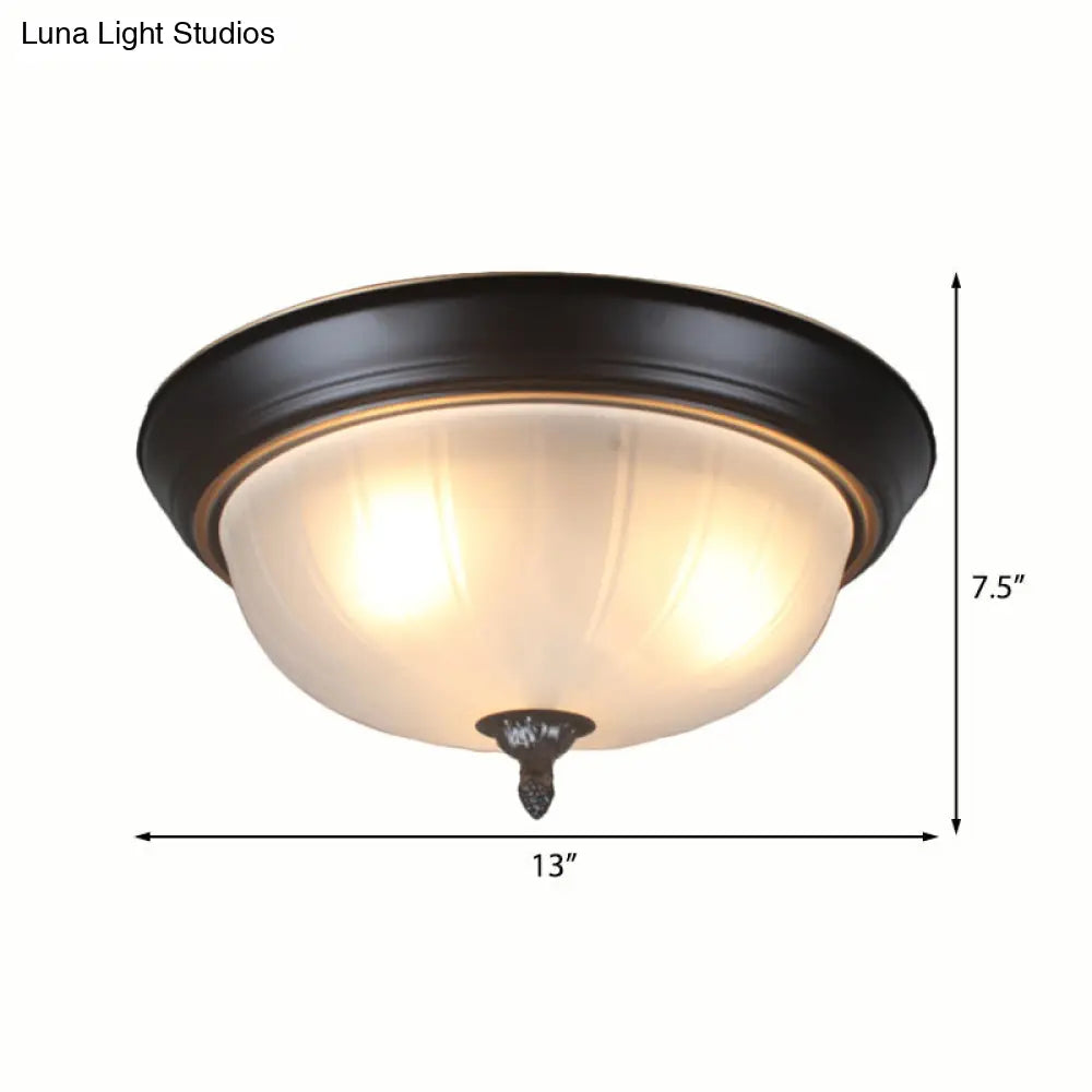 Traditional Frosted Glass Bowl Flushmount Light With 3 Black Ceiling Lighting Options - 13/15/19