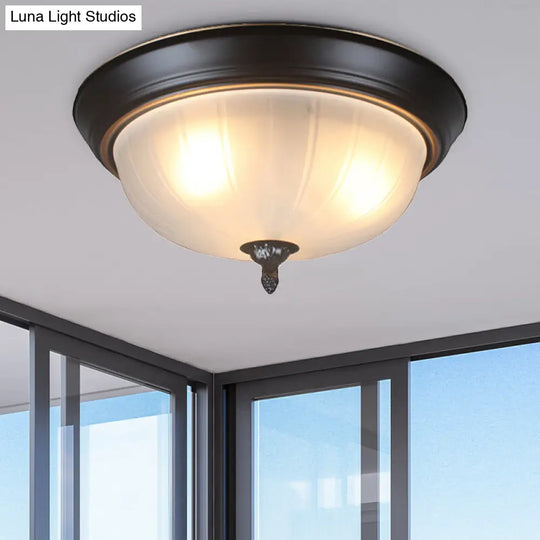 Traditional Frosted Glass Bowl Flushmount Light With 3 Black Ceiling Lighting Options - 13/15/19