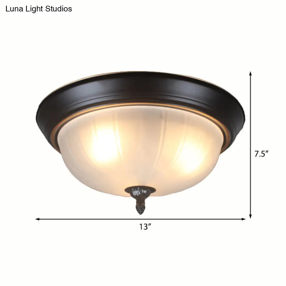 Traditional Frosted Glass Bowl Flushmount Light With 3 Black Ceiling Lighting Options -