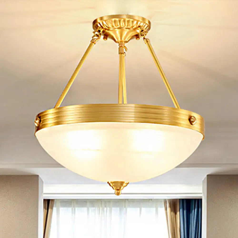 Traditional Frosted Glass Bowl Semi Flush Light - Gold 3 Lights For Dining Room 12’/16’/19.5’