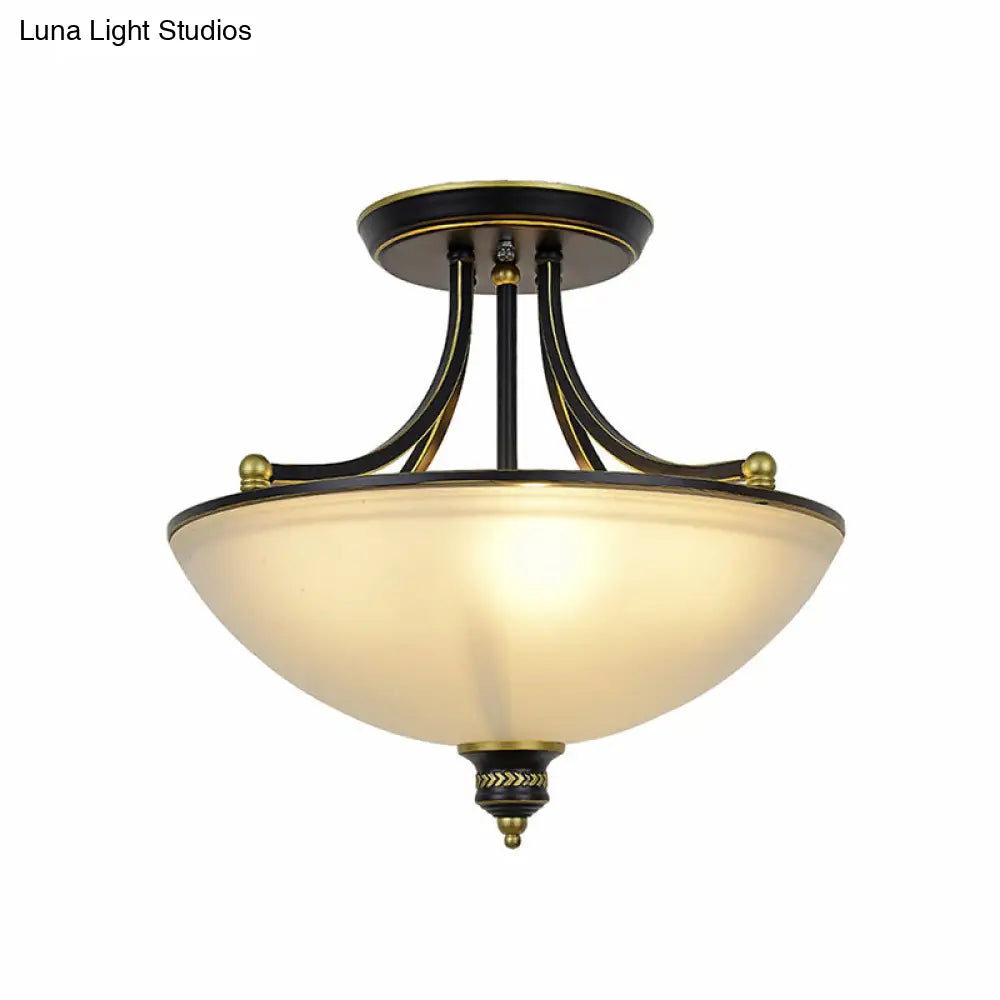 Traditional Frosted Glass Bowl Shaped Kitchen Ceiling Light Fixture - 4 - Light Semi Flush