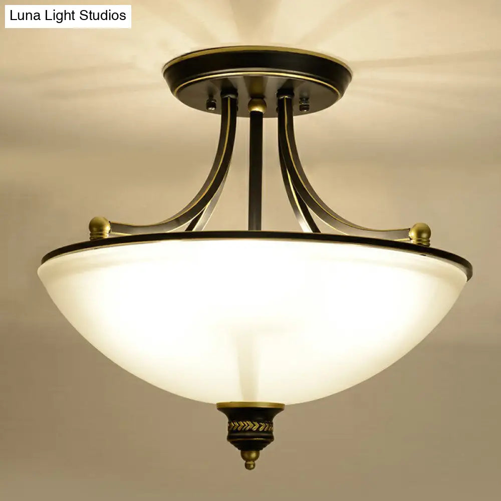 Traditional Frosted Glass Bowl Shaped Kitchen Ceiling Light Fixture - 4-Light Semi Flush