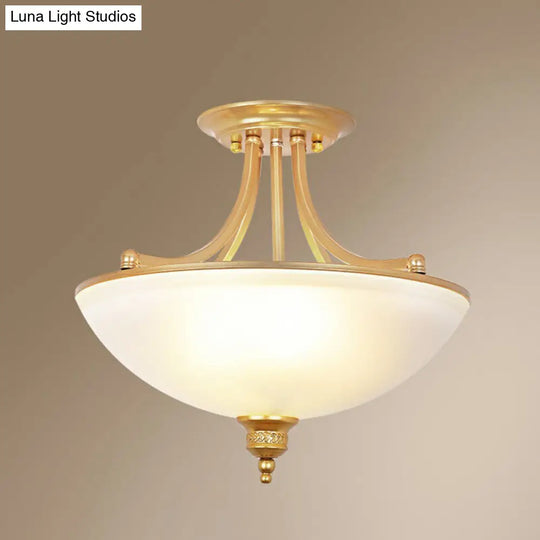 Traditional Frosted Glass Bowl Shaped Kitchen Ceiling Light Fixture - 4-Light Semi Flush Gold
