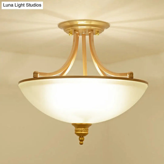 Traditional Frosted Glass Bowl Shaped Kitchen Ceiling Light Fixture - 4-Light Semi Flush