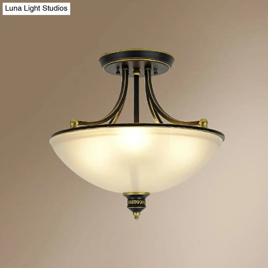 Traditional Frosted Glass Bowl Shaped Kitchen Ceiling Light Fixture - 4-Light Semi Flush Black