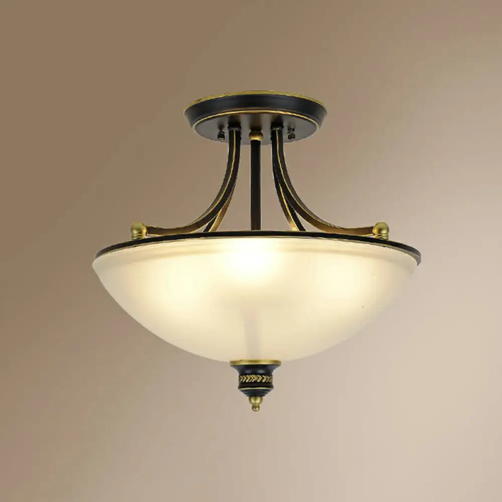 Traditional Frosted Glass Bowl Shaped Kitchen Ceiling Light Fixture - 4 - Light Semi Flush Black