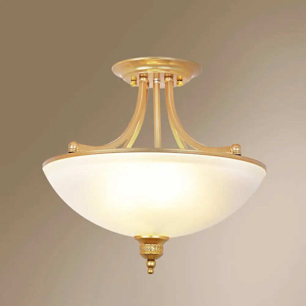 Traditional Frosted Glass Bowl Shaped Kitchen Ceiling Light Fixture - 4 - Light Semi Flush Gold