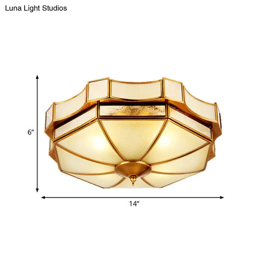 Traditional Frosted Glass Ceiling Flush Mount - Brass Finish 14/18/19.5 W