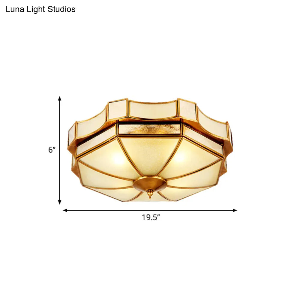 Traditional Frosted Glass Ceiling Flush Mount - Brass Finish 14’/18’/19.5’ W