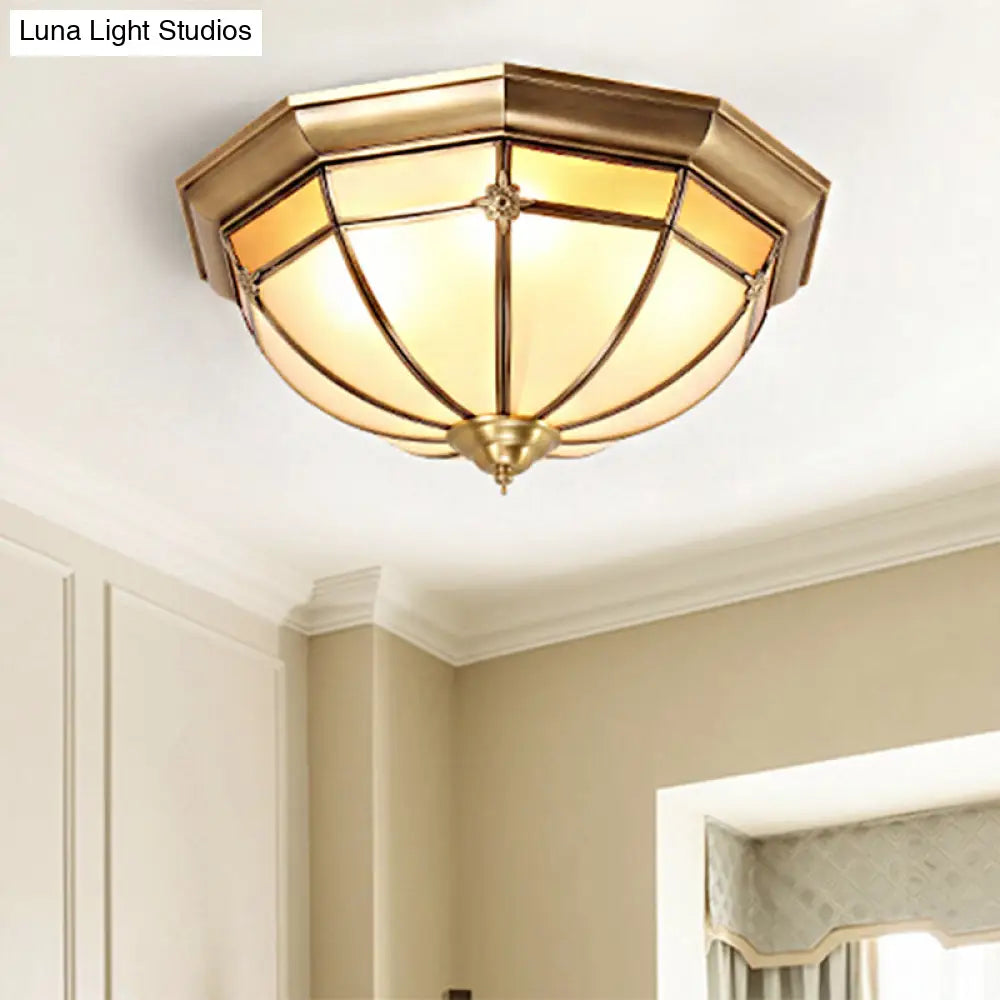 Traditional Frosted Glass Dome Flush Mount Chandelier - Brass Ceiling With Multiple Bulbs