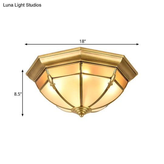 Traditional Frosted Glass Dome Flush Mount Chandelier - Brass Ceiling With Multiple Bulbs