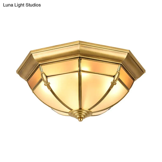 Traditional Frosted Glass Dome Flush Mount Chandelier - Brass Ceiling With Multiple Bulbs