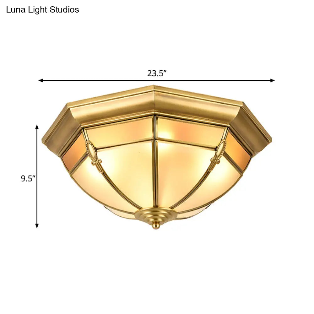 Traditional Frosted Glass Dome Flush Mount Chandelier - Brass Ceiling With Multiple Bulbs