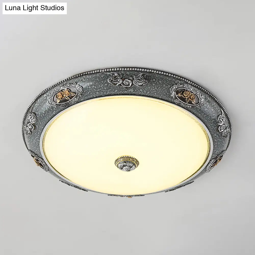 Traditional Frosted Glass Dome Shade Flush Mount Fixture - Led Grey Ceiling In Warm/White Light