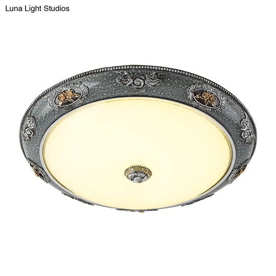 Traditional Frosted Glass Dome Shade Flush Mount Fixture - Led Grey Ceiling In Warm/White Light