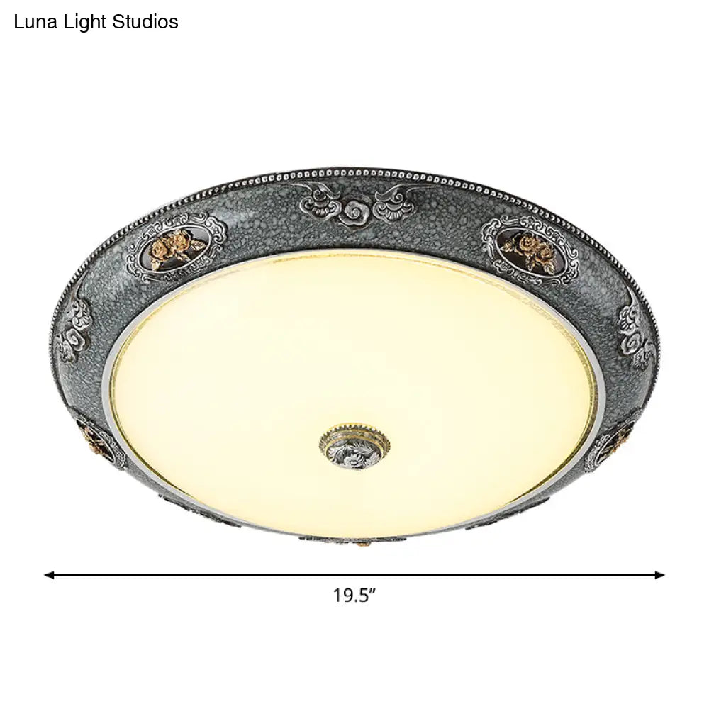 Traditional Frosted Glass Dome Shade Flush Mount Fixture - Led Grey Ceiling In Warm/White Light