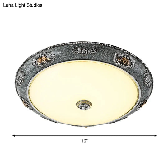 Traditional Frosted Glass Dome Shade Flush Mount Fixture - Led Grey Ceiling In Warm/White Light