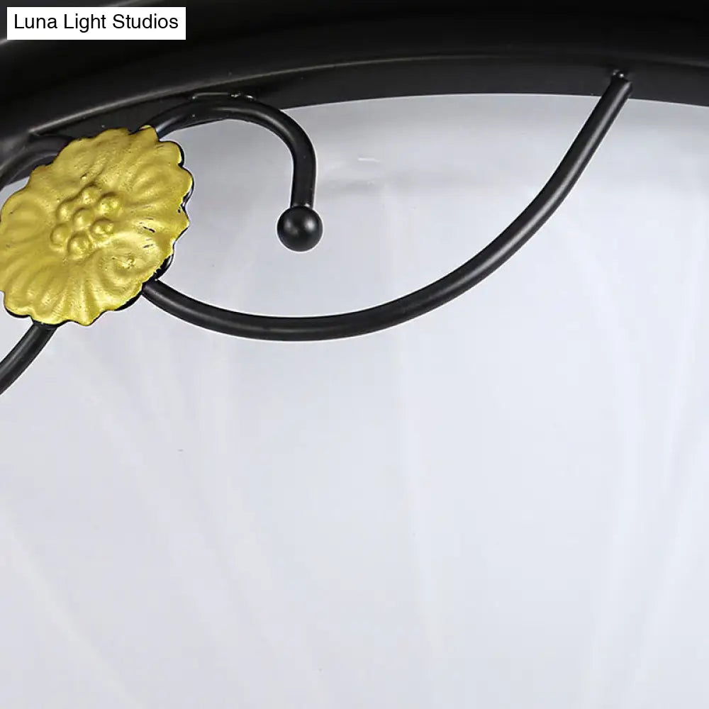 Traditional Frosted Glass Domed Bedroom Flushmount Light With 4 Lights Black Ceiling Lighting -