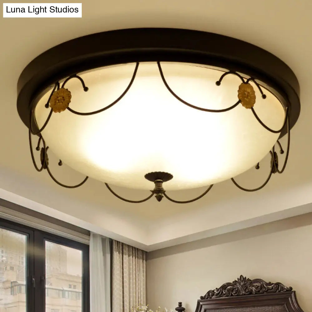 Traditional Frosted Glass Domed Bedroom Flushmount Light With 4 Lights Black Ceiling Lighting -