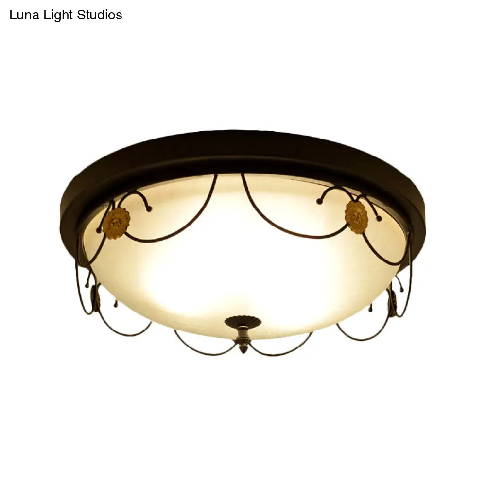 Traditional Frosted Glass Domed Bedroom Flushmount Light With 4 Lights Black Ceiling Lighting -