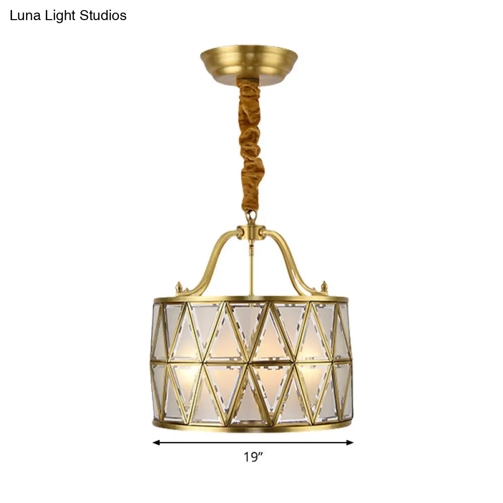 Traditional Frosted Glass Drum Chandelier Pendant - 4/6 Lights 16/19 Wide Gold Perfect For Dining