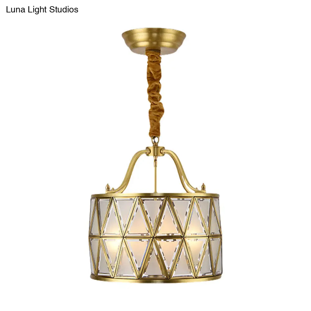 Traditional Frosted Glass Drum Chandelier Pendant - 4/6 Lights 16/19 Wide Gold Perfect For Dining