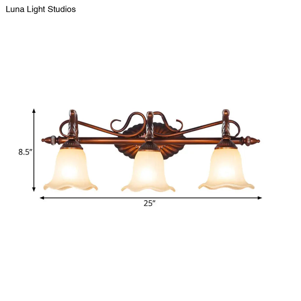 Traditional Frosted Glass Flared Bathroom Vanity Lamp With Copper Sconce 1/2/3 Light Fixture