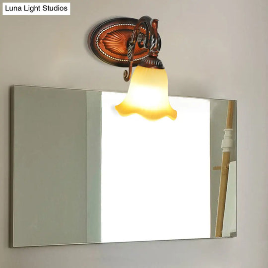 Traditional Frosted Glass Flared Bathroom Vanity Lamp With Copper Sconce 1/2/3 Light Fixture