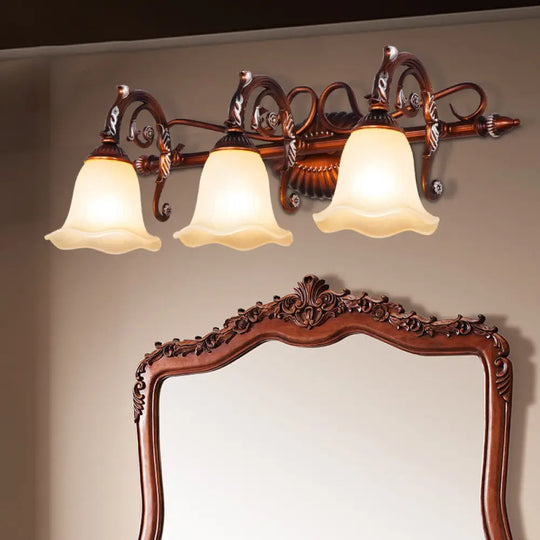 Traditional Frosted Glass Flared Bathroom Vanity Lamp With Copper Sconce 1/2/3 Light Fixture 3 /