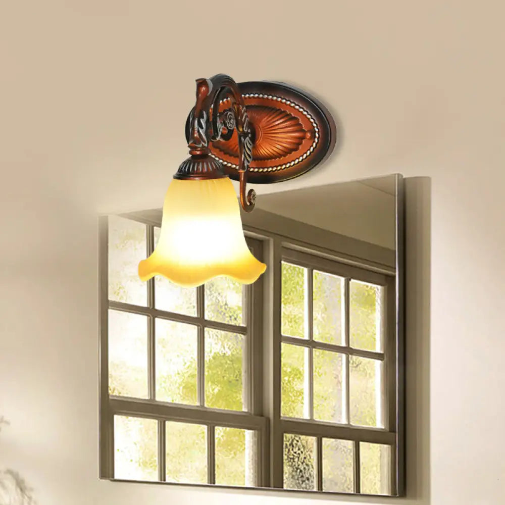 Traditional Frosted Glass Flared Bathroom Vanity Lamp With Copper Sconce 1/2/3 Light Fixture 1 /