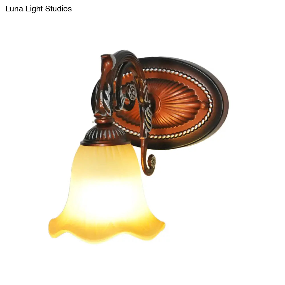 Traditional Frosted Glass Flared Bathroom Vanity Lamp With Copper Sconce 1/2/3 Light Fixture