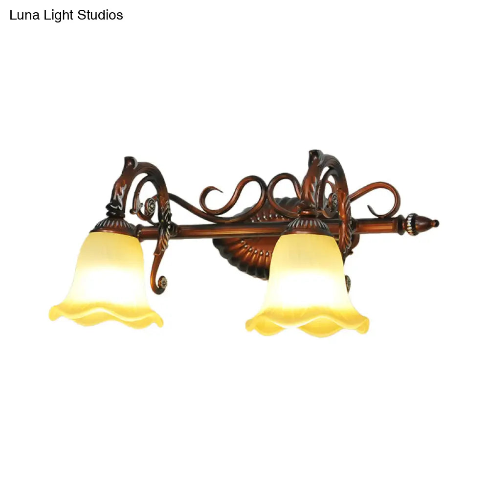 Traditional Frosted Glass Flared Bathroom Vanity Lamp With Copper Sconce 1/2/3 Light Fixture