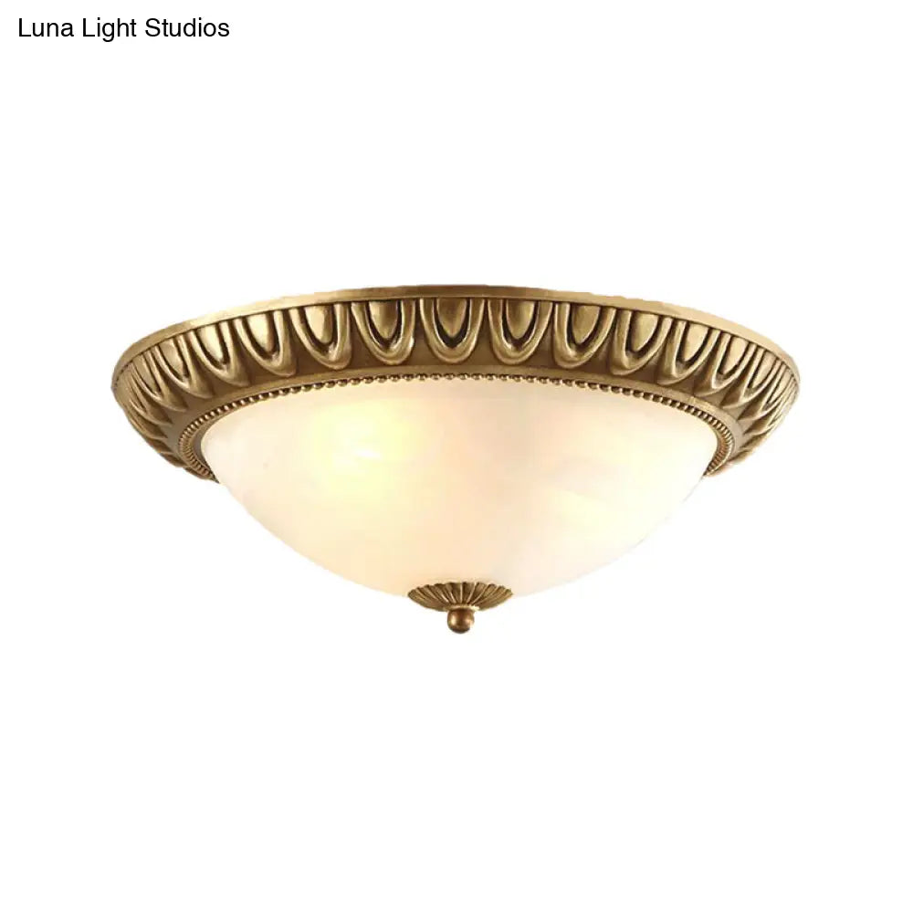 Traditional Frosted Glass Flush Mount Ceiling Light With 4 Brass Lights - Ideal For Living Room