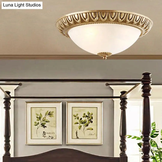 Traditional Frosted Glass Flush Mount Ceiling Light With 4 Brass Lights - Ideal For Living Room